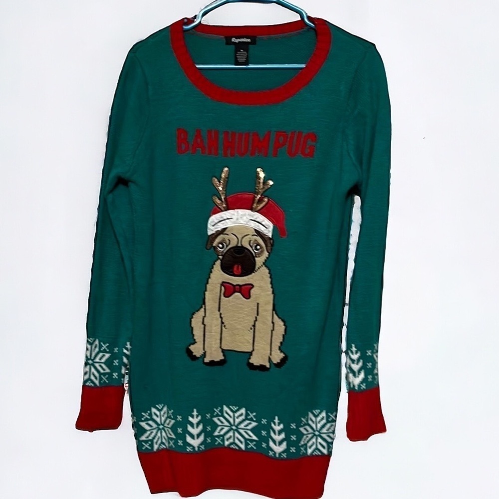 Repartee Pug Christmas sweater. Size medium